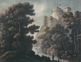 Paisaje con castillo en una roca